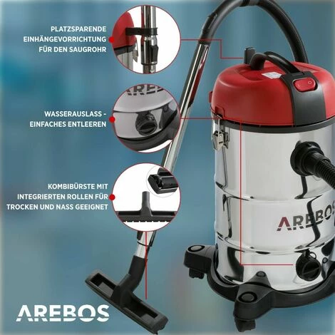 AREBOS Industriestaubsauger 4IN1 Staubsauger Nass Trocken 30L Industriesauger - Rot/silber – Bild 4
