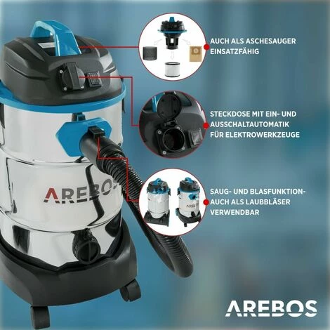 AREBOS Industriestaubsauger 5IN1 1600W Staubsauger Nass Trocken 30L Blau - Blau – Bild 3
