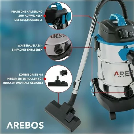 AREBOS Industriestaubsauger 5IN1 1600W Staubsauger Nass Trocken 30L Blau - Blau – Bild 4
