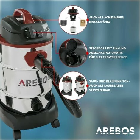 AREBOS Industriestaubsauger 5IN1 1600W Staubsauger Nass Trocken 30L Rot - Rot – Bild 3