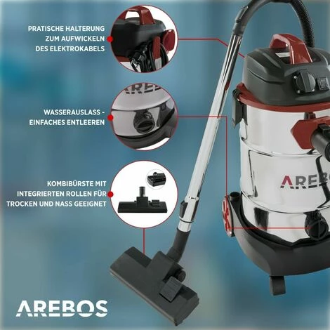 AREBOS Industriestaubsauger 5IN1 1600W Staubsauger Nass Trocken 30L Rot - Rot – Bild 4