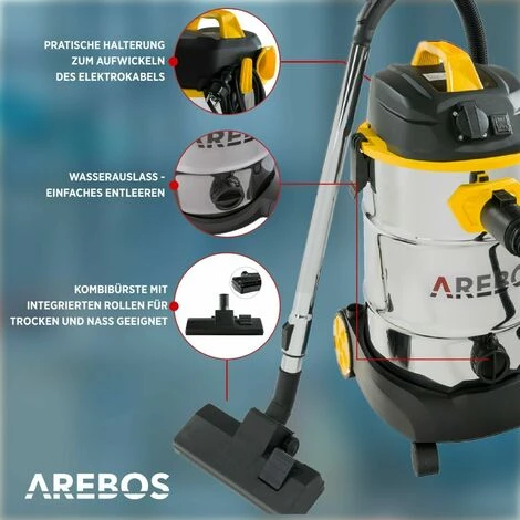 AREBOS Industriestaubsauger 5IN1 1600W Staubsauger Nass Trocken 30L Gelb – Bild 4