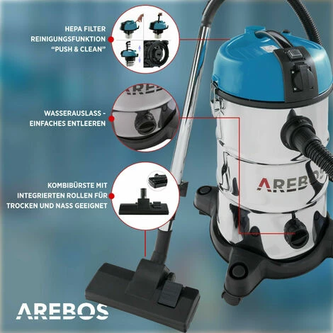 AREBOS Industriestaubsauger 5IN1 | Staubsauger | Nass-Trocken | 1300W | 30L | Blau – Bild 4