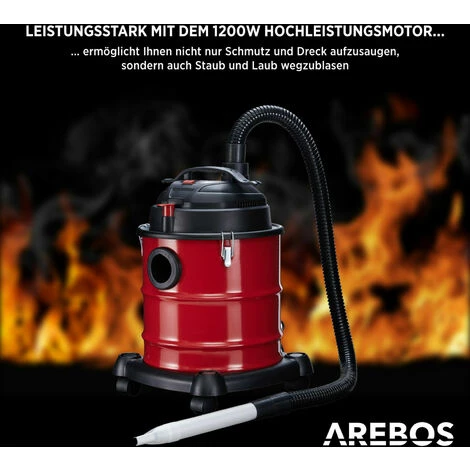 AREBOS Aschesauger Premium 20 L 1200 W Kaminsauger Staubsauger Inkl. HEPA Filter - Schwarz/Rot â Bild 5