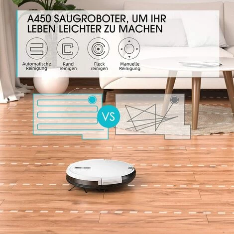 APOSEN Saugroboter A450, 1500 PA, Smart Geplante Reinigung, Gyro Navigation, 4 Reinigungsmodi, Superdünn, Geräuscharm, Weiß – Bild 2