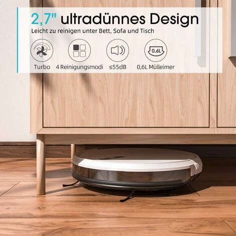 APOSEN Saugroboter A450, 1500 PA, Smart Geplante Reinigung, Gyro Navigation, 4 Reinigungsmodi, Superdünn, Geräuscharm, Weiß – Bild 4