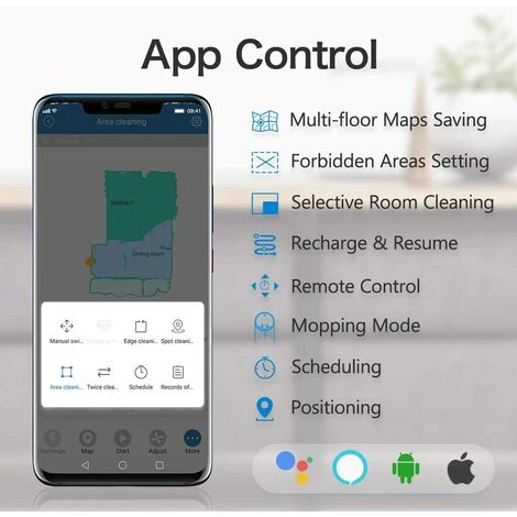 Proscenic M6 Pro LDS Saugroboter Mit Lasernavigation Wischfunktion Staubsauger Roboter 2,600Pa 3,200mAh 120 Min Laufzeit APP Alexa GoogleHome 3-in-1 Kombiger?t F¨¹r Alle Bodenarten – Bild 2