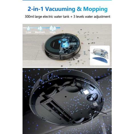 Proscenic 850T WLAN Saugroboter Mit Wischfunktion, Staubsauger Roboter, Alexa & Google Home & Appsteuerung, 3000Pa Saugleistung Auf Teppichen Und Hartb?den, Magnetband F¨¹r Begrenzung â Bild 3