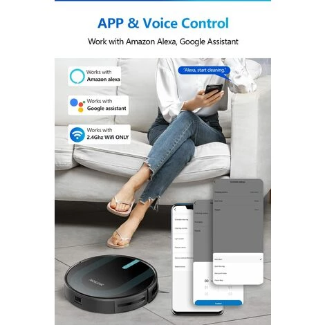 Proscenic 850T WLAN Saugroboter Mit Wischfunktion, Staubsauger Roboter, Alexa & Google Home & Appsteuerung, 3000Pa Saugleistung Auf Teppichen Und Hartb?den, Magnetband F¨¹r Begrenzung â Bild 4