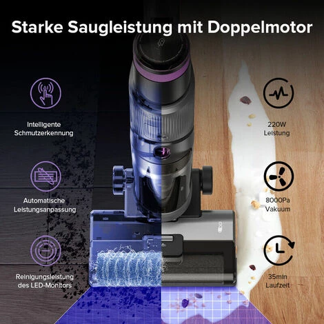 Midea Eureka FC9 3-in-1 LED Akkusauger Kabelloser Nass-und Trockensauger Smart Waschsauger – Bild 2