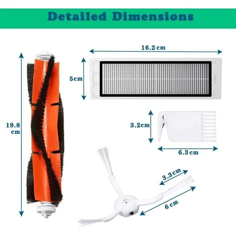 STOMO Ersatzteile Für Xiaomi Staubsauger S50 S51 S55 S5 S6 S60 S65 10-Teilig Zubehör-Kit Mit 1 Hauptbürste 3 Seitenbürste 2 HEPA Filter 1Reinigungswerkzeug 3 Schrauben – Bild 3