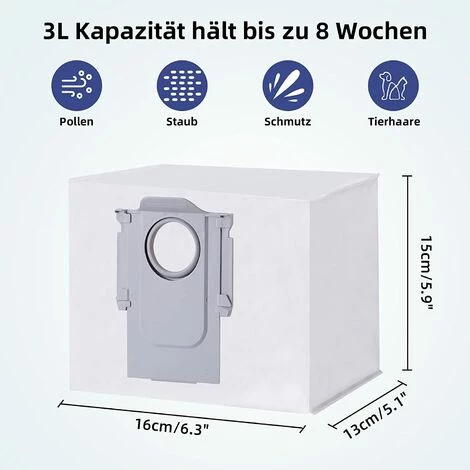 BENOBBY KIDS 8 Stück Staubbeutel Für Roborock S7 MaxV Ultra / S7 Pro Ultra / Q7+ / Q7 Max+ / Q5+ Staubsauger Absaugstation, 3L Großer Kapazität Einweg Ersatzbeutel Zubehörset Staubsaugerbeutel Ersatzteile â Bild 4