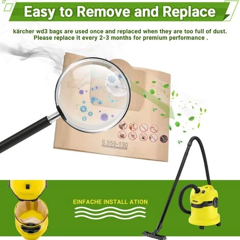BENOBBY KIDS 15 St��ck Staubsaugerbeutel F��r K?rcher 6.959-130.0 WD3 WD3P MV3 Nass- Und Trockensauger Ersatz-Papierfilterbeutel, Beutel F��r K?rcher WD3 Premium Zubeh?r Ersatzteile – Bild 3